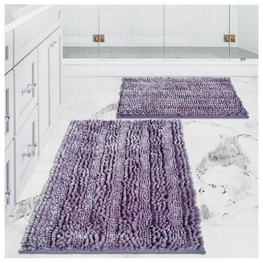 Civkor Bathroom Rugs,Chenille Bath Mat Set 2 Pieces Non Slip Backing,31x20 and 24x16Inch,Machine Wash,Quick Qry,Purple