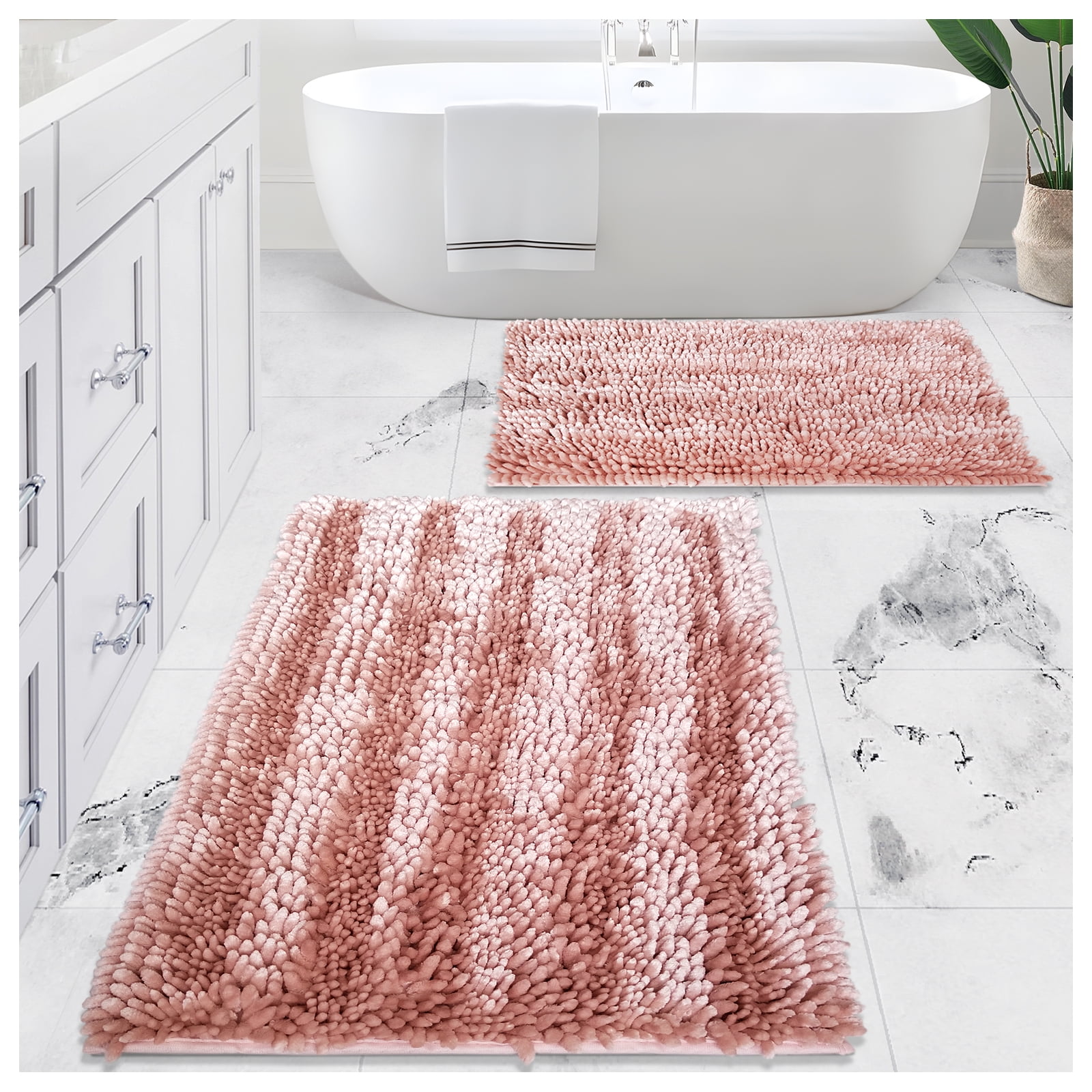 Civkor Chenille Bathroom Rugs, 2-Piece Non-Slip Bath Mats Set, 31x20 & 24x16 Inch, Quick Dry ...