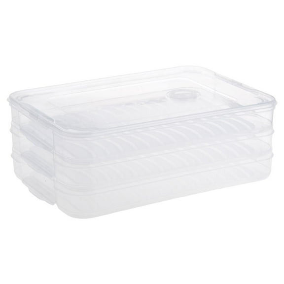 Ciwanning 1/3 Layers Dumplings Box Stackable Plastic Storage Tray with Lid Sealed Airtight Food Preservation Container Fridge Refrigerator Organizer