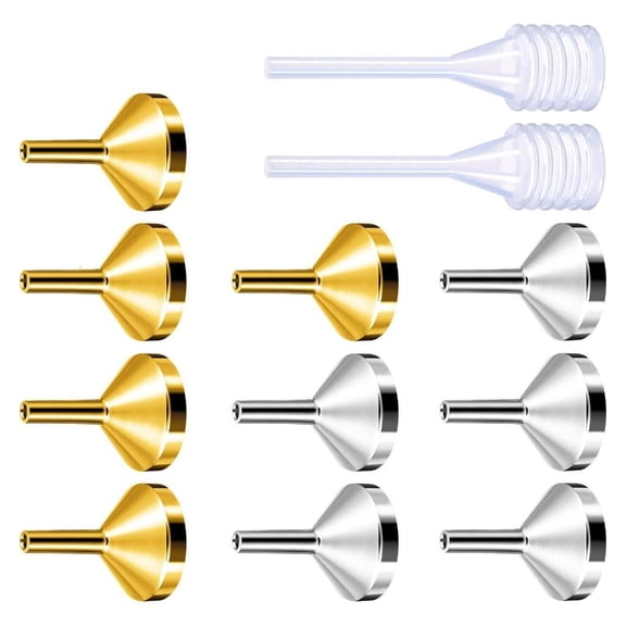 Ciwanning 10Pcs Small Metal Funnel with 2 Pack Mini Pipette AtomizerPerf--Liquid Small Mini Bottles Containers for Filling