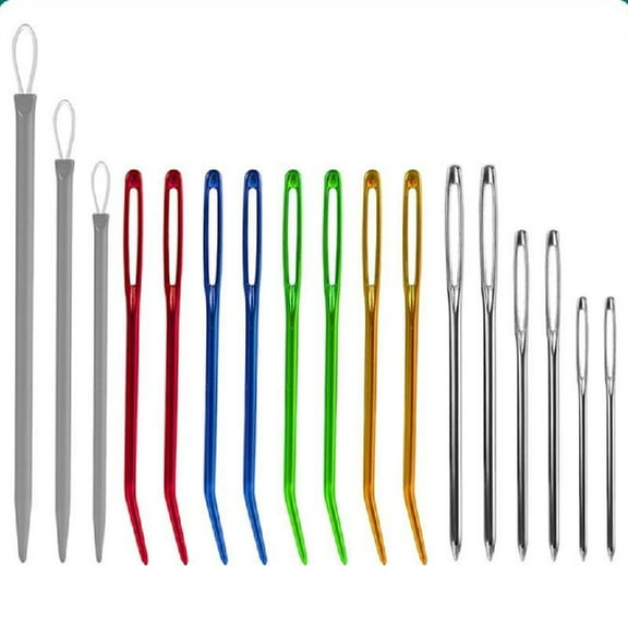 Ciwanning 17Pcs Large Eye Knitting Needle Set with Case, Curved Tapestry Needle Wool Needle Large Eye Sewing Needle for Knitting