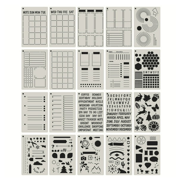 Ciwanning 20 Pcs Journal Stencils Drawing Templates for Planner Notepad Journal Notebook Diary Scrapbook Daily Scheduling
