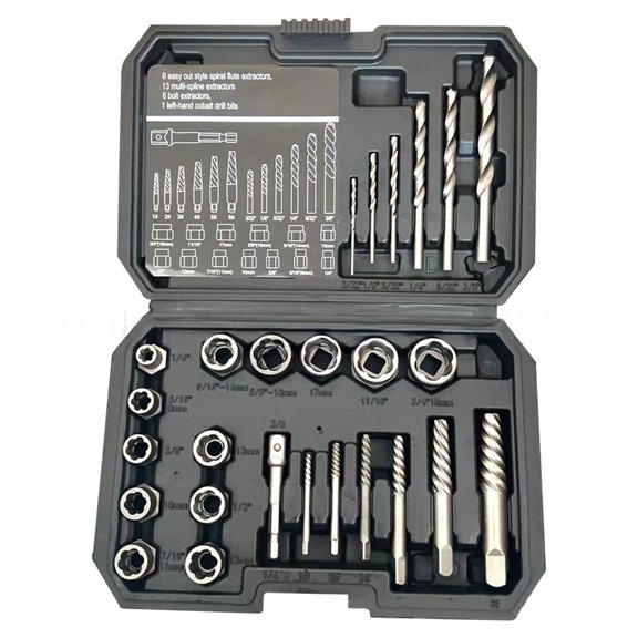 Ciwanning 26Pcs Screw Extractor Center Drill Bit Guide Set Broken Damaged Bolt Remover