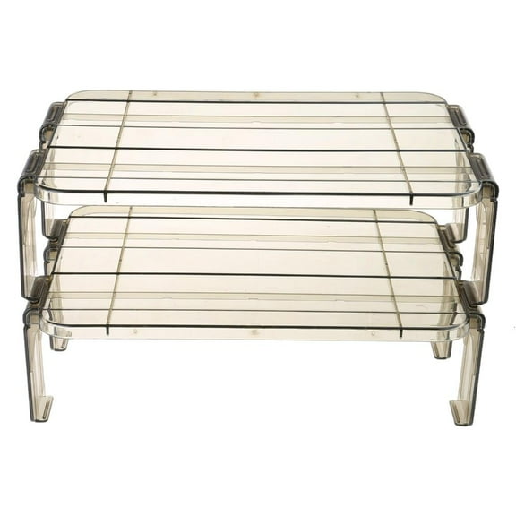 Ciwanning 2pcs Refrigerator Organizer Stackable Fridge Rack Clear Plastic Kitchen Cabinet Shelf Pantry Food Storage Tray Racks Space Saver