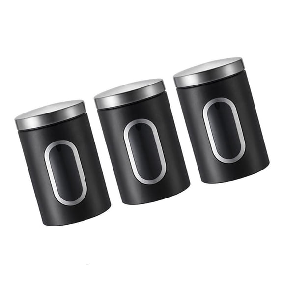Ciwanning 3 Pieces Elegant Modern Chrome Kitchen Canister with Clear Window for Storing Coffee and Sweeteners Daily Casual Use