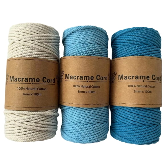 Ciwanning 3 Rolls Cotton Cord 3mmx100m Cotton Rope Soft Cotton Cord for Cotton Art Craft Plant Hangers and Home Decoration