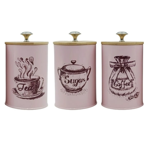 Ciwanning 3pcs Kitchen Canisters for Coffee Sugar Storage in Vintage Designs with Airtights Wood Lids Home Storage