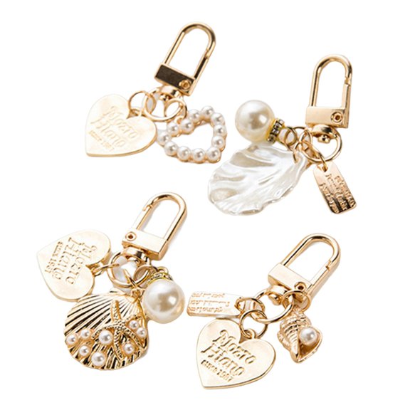 Ciwanning 4Pcs Sea Creature Themed Keychain Heart Conch Pendant Keychain Key Holder Keychain Accessories for Luggage Bag Charm