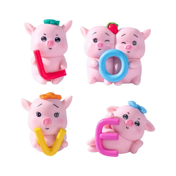 Ciwanning 4Pieces Cartoon Plastic Pig Figurines Decors Holding LOVE Letter Ideal for Wedding Anniversary Housewarmings Party Gift