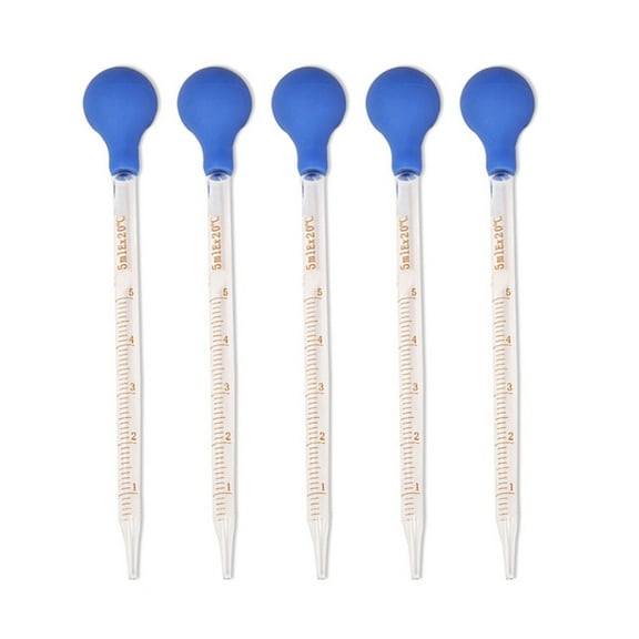 Ciwanning 5 Pcs Liquid Pipettes Glass Scale Graduated Pipette Transparent Glass Liquid Droppers, 0.5ml, 1ml, 2ml, 3ml, 5ml, 10ml