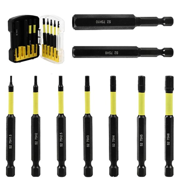 Ciwanning 9 Piece Hexagonal Head Allen Wrenches Spanner Drill Bit H1.5 to H10 for Efficient Furniture Assembly Impact Screwdriver