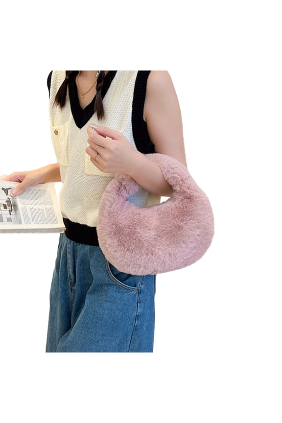 Faux Furs Half Moon Bag Fashion Handbag Winter Plush Shoulder Bag Casual Bag Soft Plush Women Underarm Bags