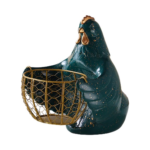 Ciwanning Iron Resin Hen Storage Basket Detachable Hen Figurine Organizer Container