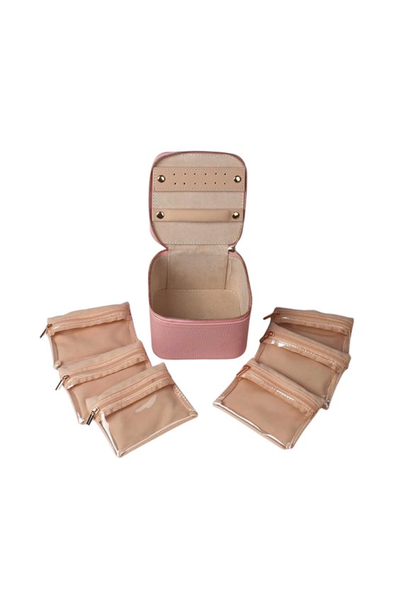 PU Leather Jewelry Storage Case with Clear Zippered Pocket Sophisticated Box for Rings Necklaces Accessories Holder