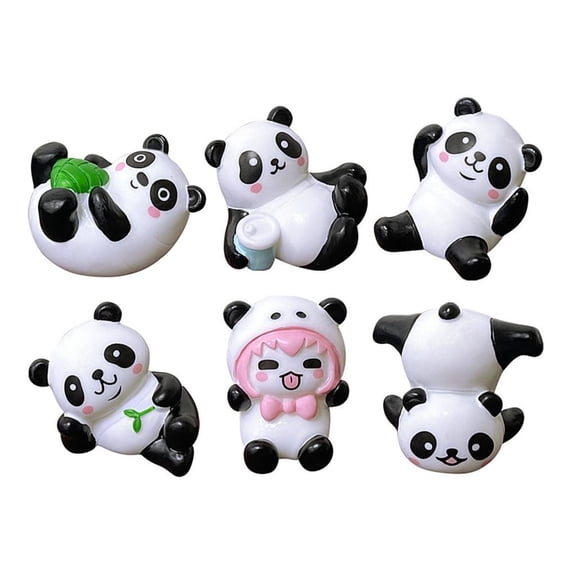 Ciwanning Panda Mini Figures Toy Set of 6 for Decorating Cake or Home Office Desk Decors