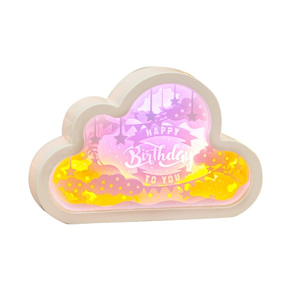 Ciwanning Paper Carve Cloud Night Light Mirror 2 in1 Decorative Led Light Household Ornament Crafts for Home Bedroom Dormitory