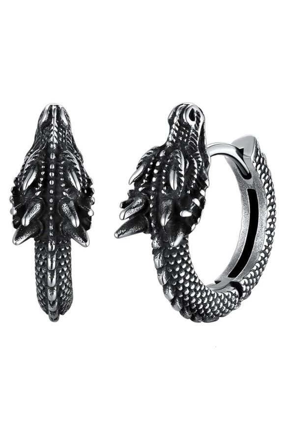 Personality Dragon Hoop Earrings Stainless Steel Unisex Punk Party Accessory