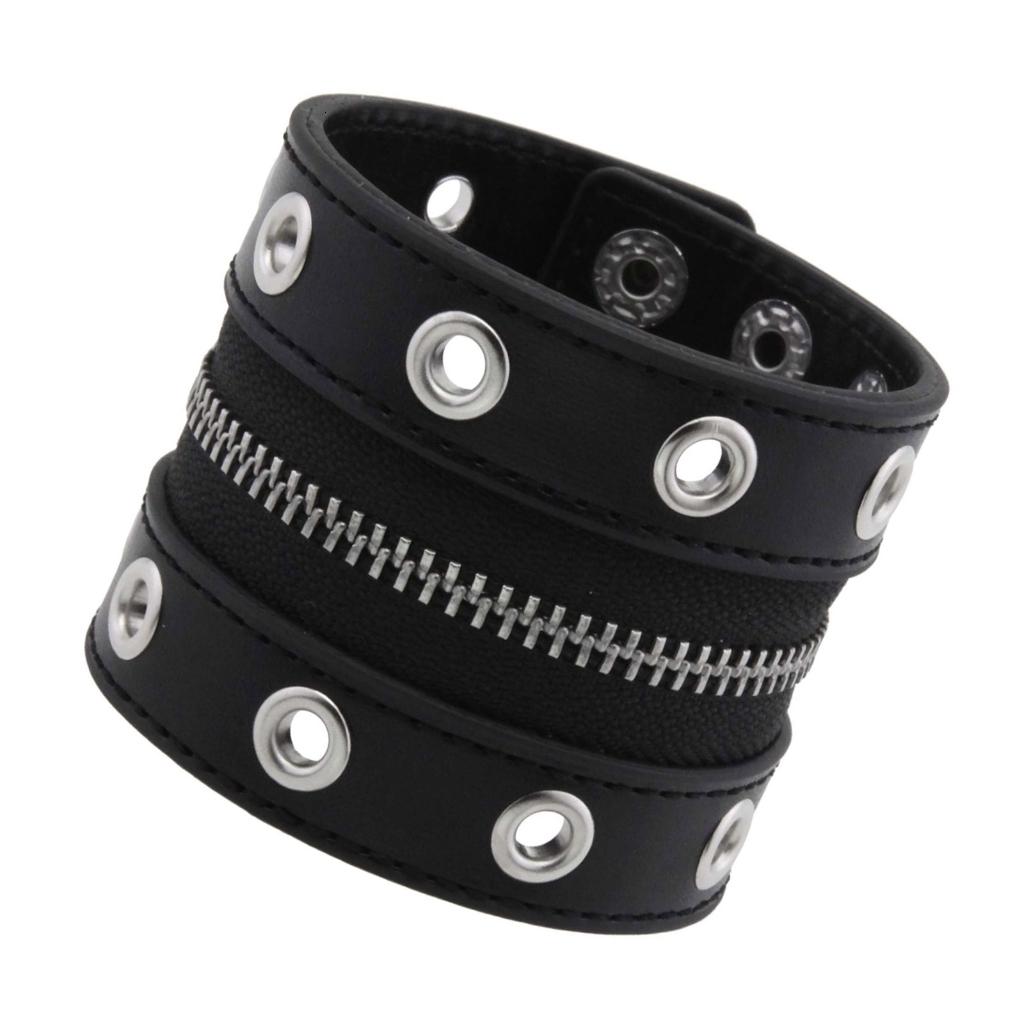 Ciwanning Punk Bracelet Wide Adjustable PU Leather Cuff With Functional ...