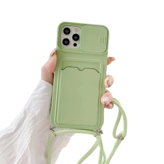 Ciwanning Push Pull Camera Cover Silicone Case For Phone 15 With Builtin Card Slot And Adjustable Crossbody Strap