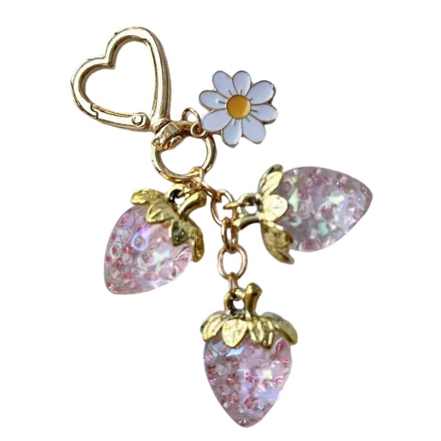 Ciwanning Resin Strawberry Keychain with Floral Pendant Flower Daisies