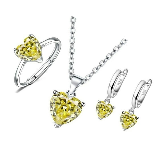 Ciwanning Sparkling Heart Design Cubic Zirconia Necklace Earrings Rings Set Stylish Jewelry Set For Women Fashion Jewelry