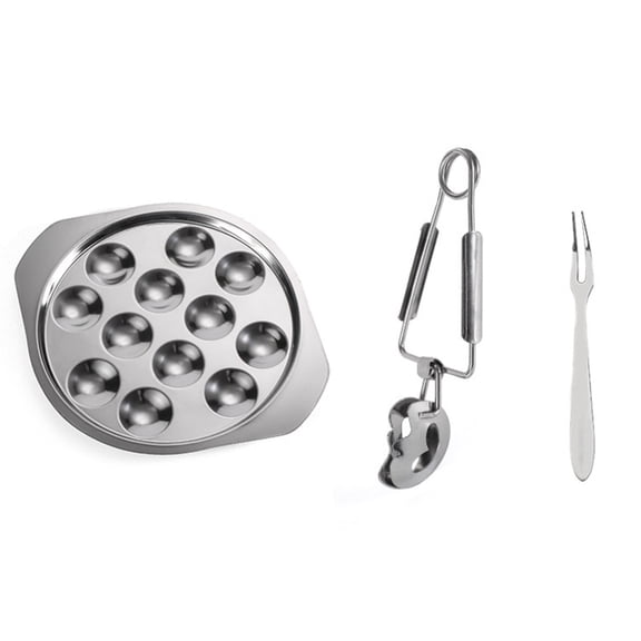 Stainlesss Steel Kitchen Utensils Escargots Bakings and Tongs Elegant Snail Plate and Fork Metal Kitchenwares