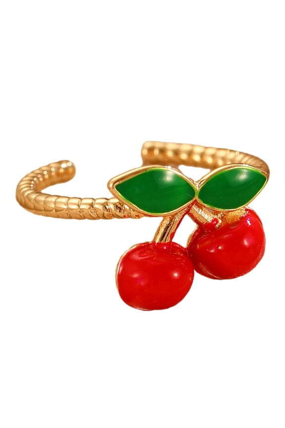 Stylish Cherries Rings Statement Rings Opening Rings Copper Texture Fashion Jewelry Suitable for Party and Everyday Wear