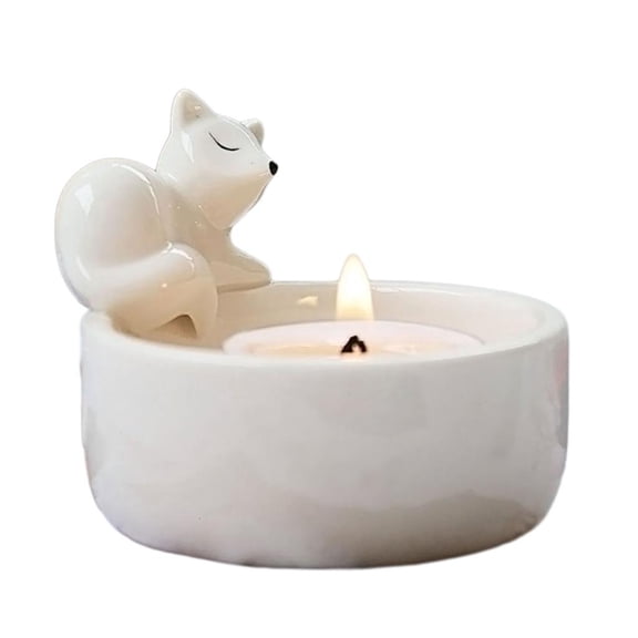 Ciwanning Unique Sleep Foxes Sculpture Ceramics Candle Holder Animal Statue Tealight Stand Ornament Decors for Animal Lover Gift