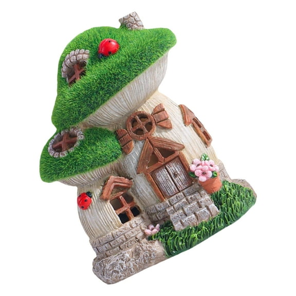 Ciwanning Whimsical Garden Decoration Ornament Solar Lighted Mushroom Cottage Statue With Auto Lighting Resin Design