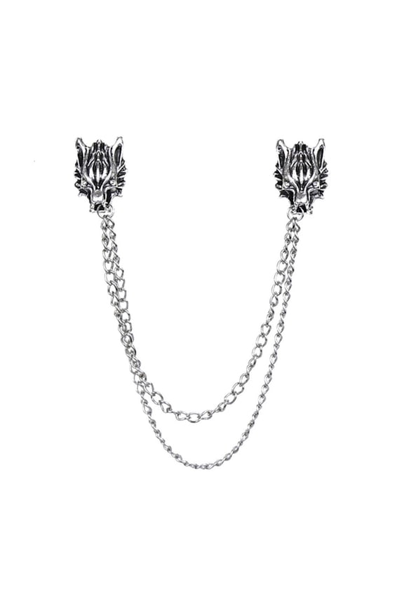 Wolf Head Lapel Pin Brooch with Chain for Women Men, Wolf Head Brooches Lapel Pin Halloween Costume Statement Jewelry