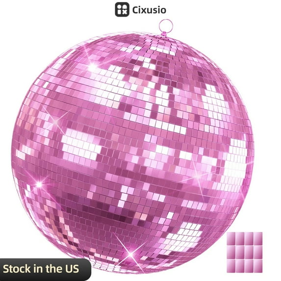 Cixusio 12/16/20-Inch Disco Ball/USB Powered Disco Ball,– Large Mirror Ball Hanging Party Disco Ball Decor for Christmas, Weddings, Events, and Dance Parties,Pink-20 in