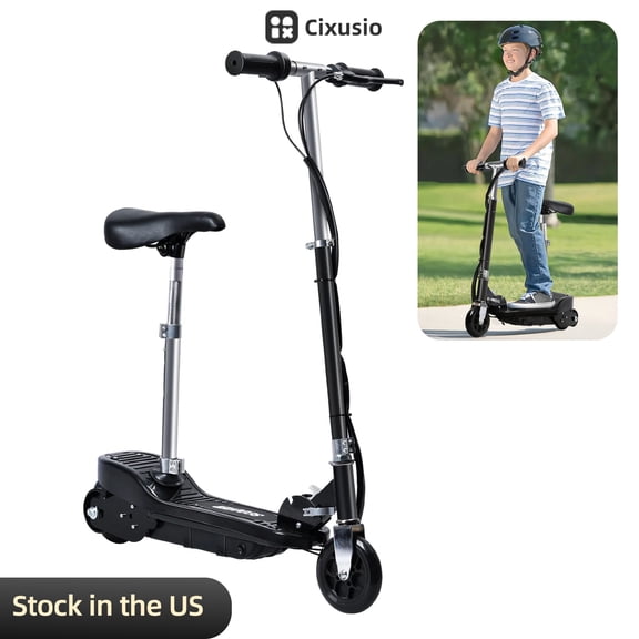 Cixusio 120W Electric Scooter Boys Girls 2 Wheels Kick Scooters with Seat Anti-slip Pedal Foldable & Height Adjustable Scooter for Kids 12km/h