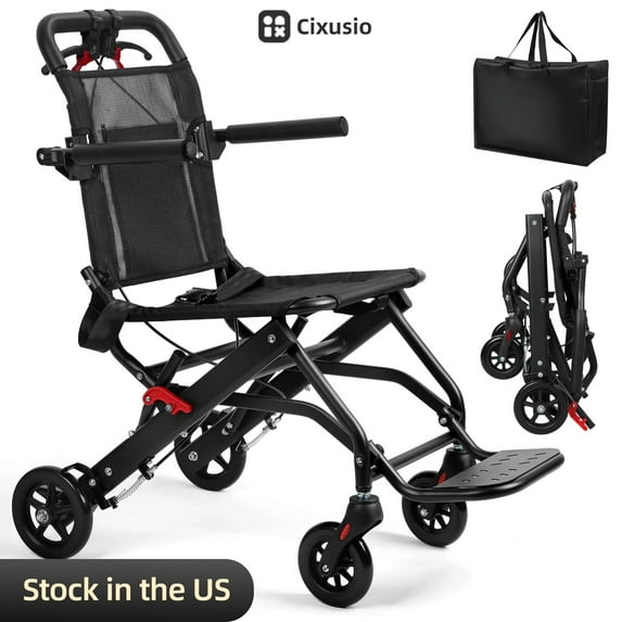 Cixusio 13lb Ultra-Light Transport Wheelchair, Folding Portable Wheelchair with Flip-up Armrest,Travel Chair for Elderly Aircraft Travel, Wheelchairs for Adults with Wheelchair Bag