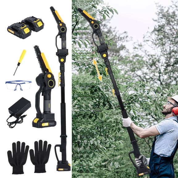 Cixusio 2-IN-1 Cordless Pole Saw & 6" Mini Chainsaw Battery Powered Electric Pole Saws for Tree Trimming with 2 x 21V Batteries Brushless Moto Handheld Chainsaw & Pole Saw Combination