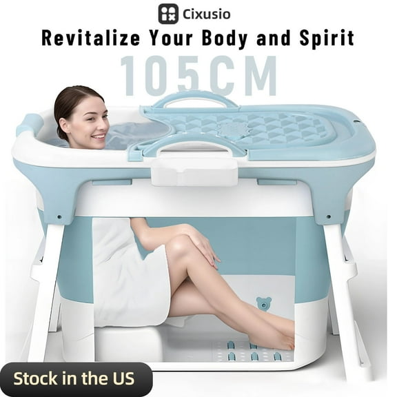 Cixusio 40.6in Foldable Portable Bathtub for Adults, Small Collapsible Bath Tub, Soaking tub,Hot & Cold Plunge for Home,Blue