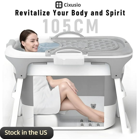 Cixusio 40.6in Foldable Portable Bathtub for Adults, Small Collapsible Bath Tub, Soaking tub,Hot & Cold Plunge for Home,Grey