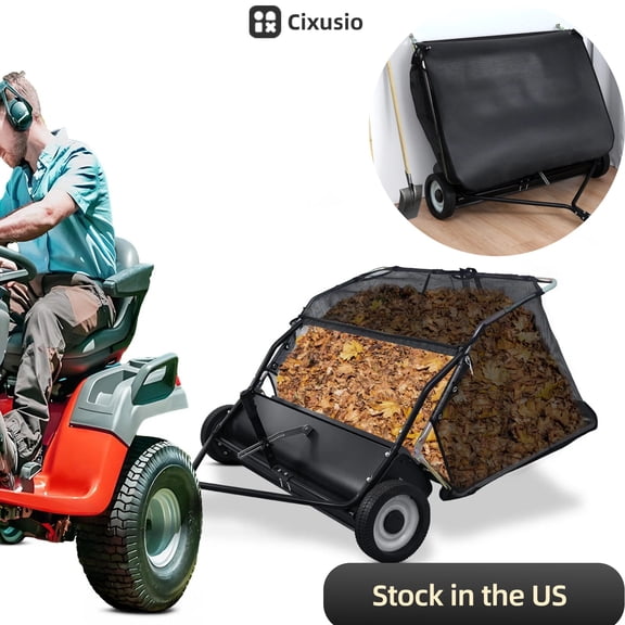 Cixusio 44in Behind Lawn Sweeper, Heavy-Duty Leaf And Grass Collector, Adjustable Height Sweeping Large Capacity Leaf Grass Collector w/Dumping Rope Rubber Wheels, Lawn Sweeper Tow Behind for Lawn