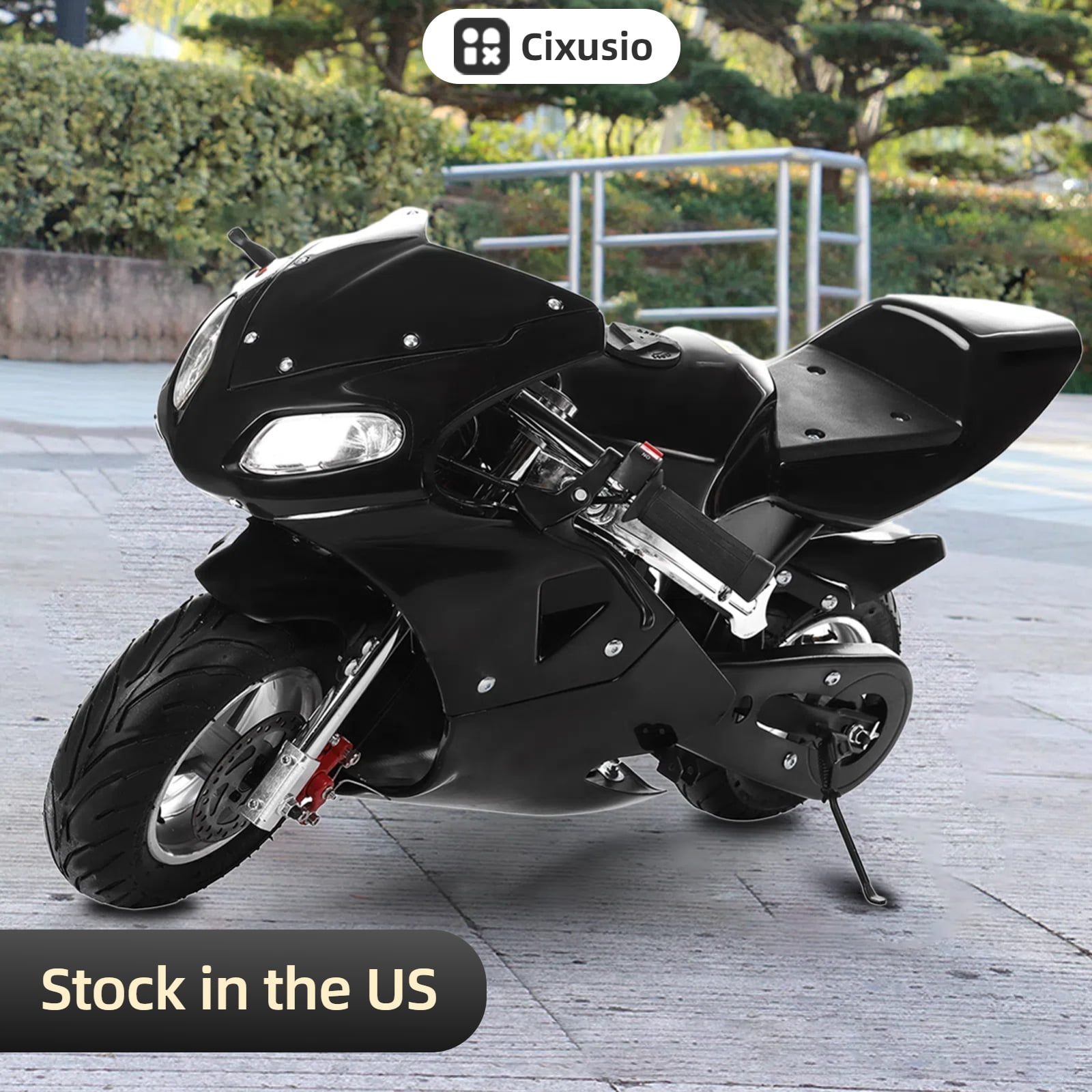 Cixusio 49cc Mini Motorcycle Gas Bikes 2-Stroke Gas Powered Kids Dirt Bike with Chain Cover Strong Power Dual Headlights Pull Start Pocket Gas Motorbike 24mph