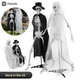 thumbnail image 1 of Cixusio 5.4FT Life-Size Halloween Skeleton Couple Set - Poseable Joints Glowing Eyes & Sound Bride (White Veil) & Groom (Scholar Robe) Indoor/Outdoor Haunted House Decor, 1 of 17