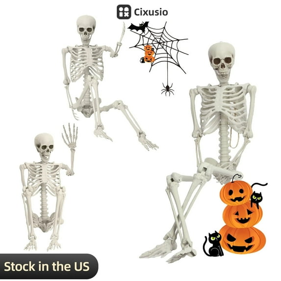 Cixusio 5.4Ft/165cm Halloween Skeleton Full Body Life Size Human Bones with Movable Joints for Indoor Outdoor Haunted House Party Halloween Props Decorations