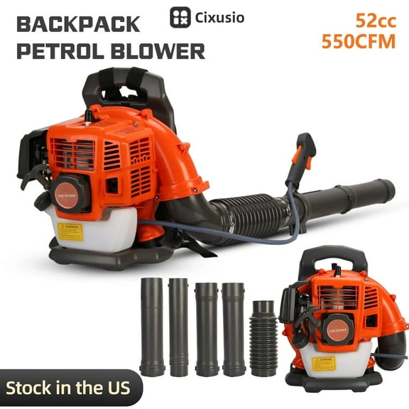 Cixusio 52CC Gas Backpack Leaf Blower Commercial 2-Stroke Engine Leaf Blowing with Control Cruise Handle & Comfort Padded Backrest, 550CFM 6800rpm