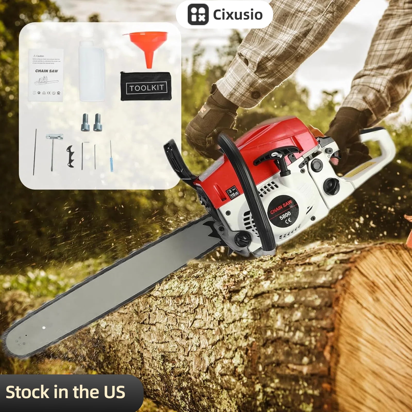 Cixusio 58CC Chainsaw Gas Powered 2-Cycle Chain Saws Cordless Petrol Saw Handheld Chainsaw for Cutting Wood Trees Branches - 20Inch