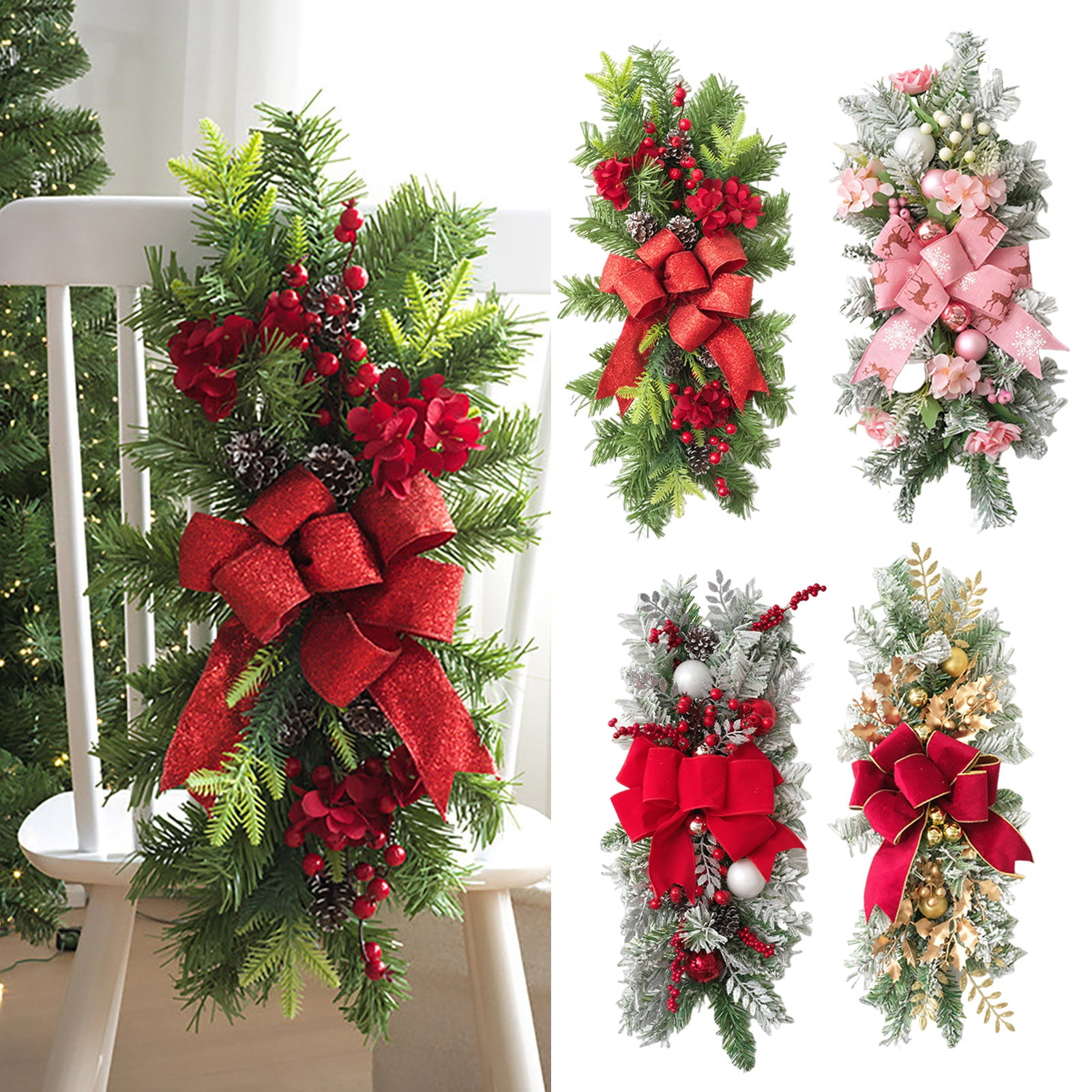 Wraeth Stairs Cixusio Christmas Wreath Christmas Stair Garland with Faux Snow Pine ...