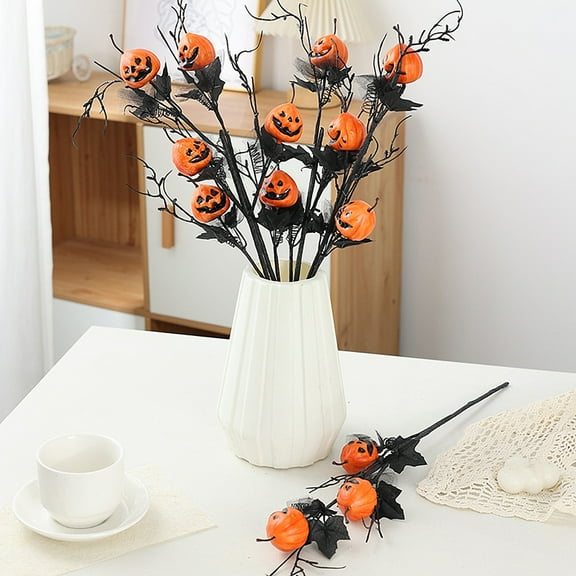 Cixusio Fall Decor 1/2/3Pcs Halloween Pumpkin Branch Spooky Black Artificial Tree Branch Home Office Holiday Party Indoor Outdoor Fake Plants Pick Decoration Halloween Decorations