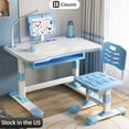 thumbnail image 1 of Cixusio Height Adjustable Kids Desk with Chair, Kids Interactive Workstation for School Writing Study Play,  Kids Desk and Chair Set with Tiltable Reading Stand Storage Drawer & LED Table Light, 1 of 11