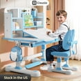 thumbnail image 1 of Cixusio Kids Study Desk and Chair Set, Children School Drawing Desk Chair Set Height Adjustable Ergonomic Table and Chair Set with 50° Tiltable Desktop, Book Stand, Storage Drawer,Blue, 1 of 13