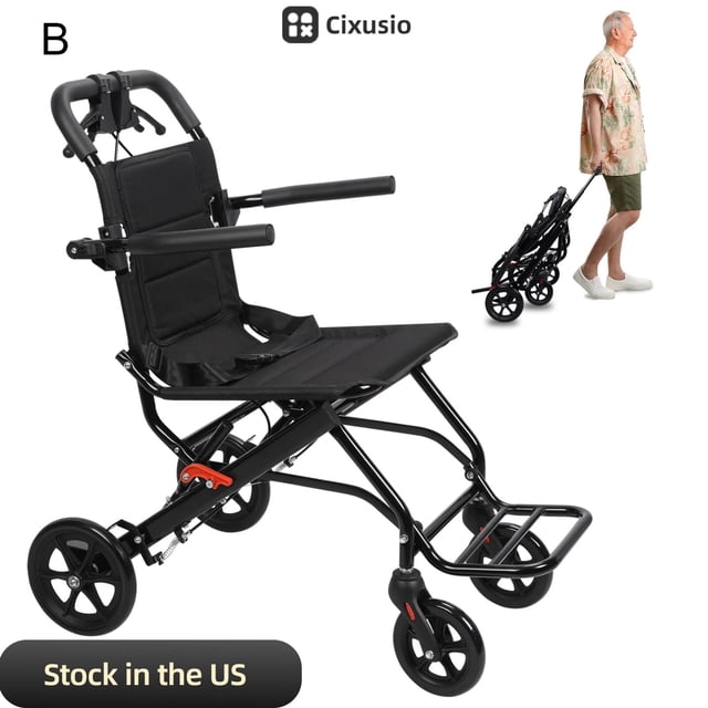 Cixusio Lightweight Foldable Wheelchair, Carbon Steel Hand Push Wheel Chair with Pull Bar and Safety Belt, 220 lb Capacity