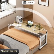 Cixusio Overbed Table with Wheels Portable Rolling Mobile Bed Desk with Raised Baffle Adjustable Standing Laptop Cart Length Height Adjustable Standing Workstation Table Suitable for within 210CM Bed