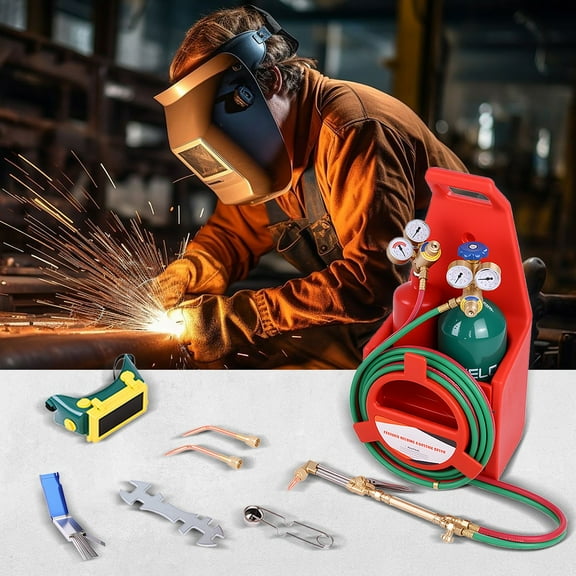Cixusio Oxy Acetylene Torch Kit,Cutting Torch Kit with Brass Torch,Poly Carrier,4L Oxygen & 2L Acetylene Cylinders,Regulators,Cutting & Welding Nozzles,12' 6" Hose,Ideal for Welding and Cutting