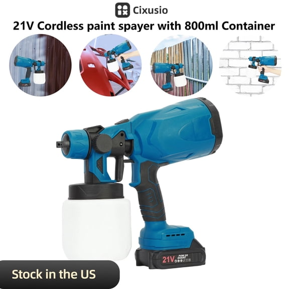 Cixusio Paint Sprayer, 21V Electric Spray Paint Gun, 2 x Batteries, 3 Modes & 800ml Capacity Container, Handheld Paint Sprayer Machine Set for Doors Fences Furniture Wall Cabinet Garden Chairs